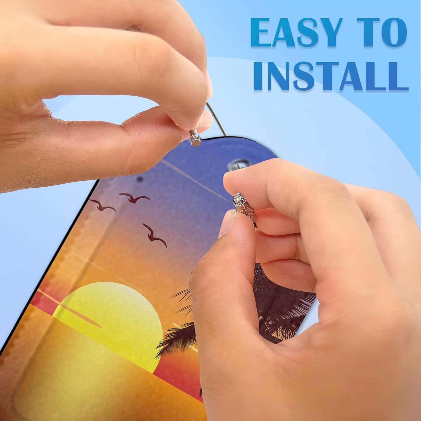 Sunset with Palmtree Silhouette 2 PCS Luggage Tags, Privacy Cover ID Label with Stainless Steel Loop and Address Card for Travel Bag Suitcase