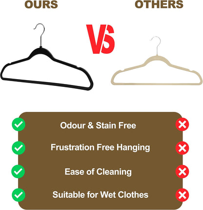 Quality Hangers 160 Pack Slim Plastic Hangers for Clothes - Heavy Duty Non-Velvet Hangers with 360° Swivel Chrome Hook & Non Slip Notches - Ideal for Dresses Coats Shirts Jackets & More - Black