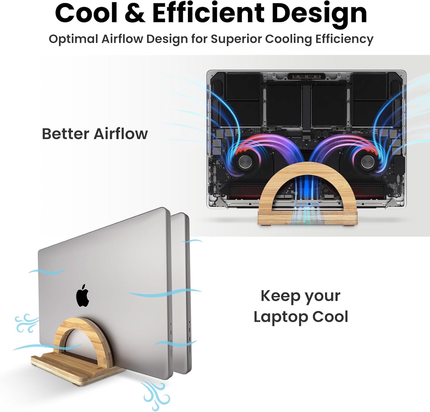 Kothar Premium Wood Vertical Laptop Stand - Adjustable Dual Slot Bamboo Holder for MacBook, Dell, HP, and More | Space-Saving Desktop Organizer | Eco-Friendly, Sleek & Durable Design