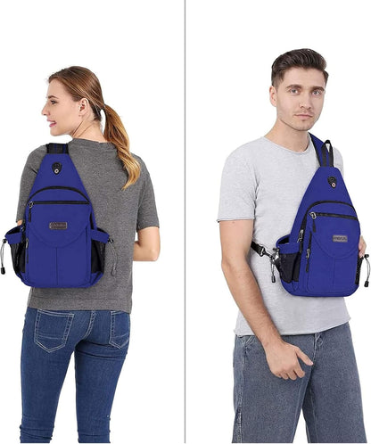 MOSISO Sling Backpack,Canvas Crossbody Hiking Daypack Bag with Anti-theft Pocket, Royal Blue