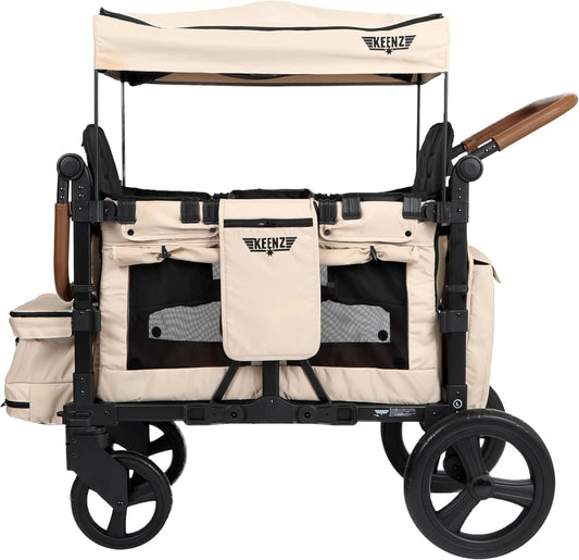 Keenz VYOO Stroller Wagon with Canopy - Foldable Design for Easy Storage, 5 Seating Positions for Kids, Enhanced Child Safety, All-Terrain Mobility, 2-Passengers, Mocha