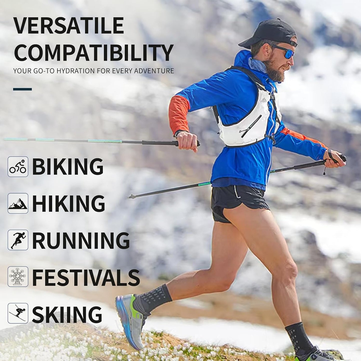 GLANC Hydration Bladder - 2L Water Bladder with Cleaning Kit for Outdoor Hiking Backpack, BPA Free Leakproof Water Reservoir for Hydration Pack, Insulated Hose & High Flow Bite Valve