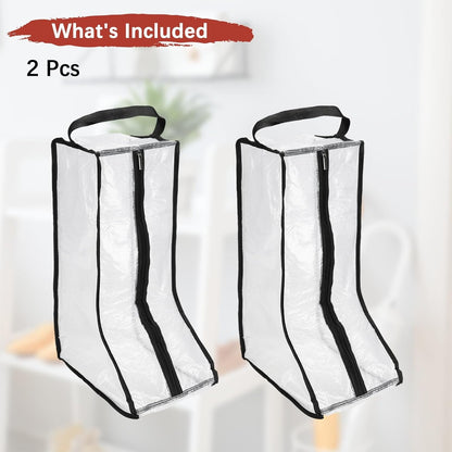 Boot Storage Bags [2PCS] - Plastic Tall Boot Carry Bags Clear Shoe Bags with Handle for Travel & Daily Use - [Black] Waterproof & DustProof Boot Bags for Cowboy Boots