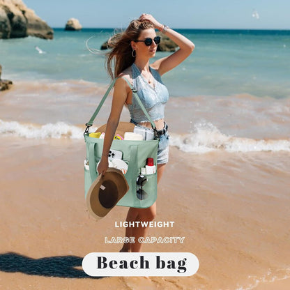 LEDAOU Beach Bags for Women, Beach Bags Waterproof Sandproof, Packable Beach Tote Bag with Zipper Travel Sports