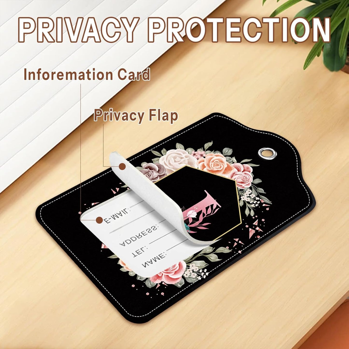 2Pcs Letter J Luggage Tag for Women, Pink Leather Luggage Tags for Suitcases Waterproof, Name ID Labels with Privacy Cover Suitcases Bag Baggage Tags for Travel, Travel Accessory Luggage Tag