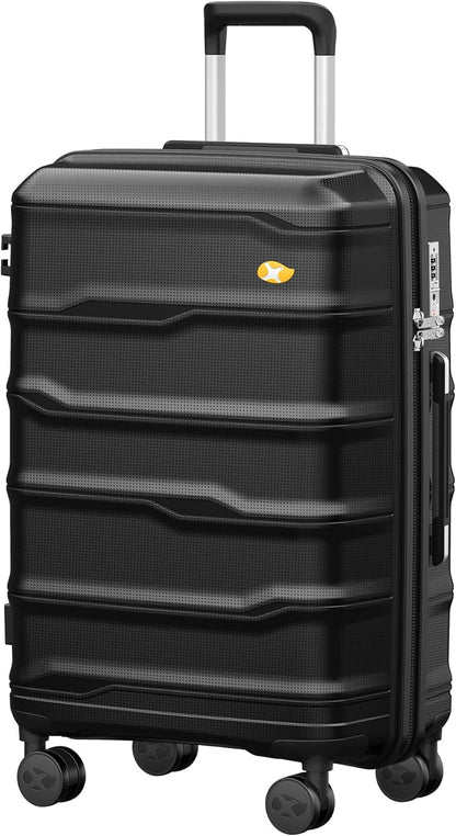 24 Inch Luggage with Spinner Wheels, Hard Shell Suitcase, Lightweight PP Luggages with TSA Lock, Checked-Medium Suitcases 24-Inch, Black