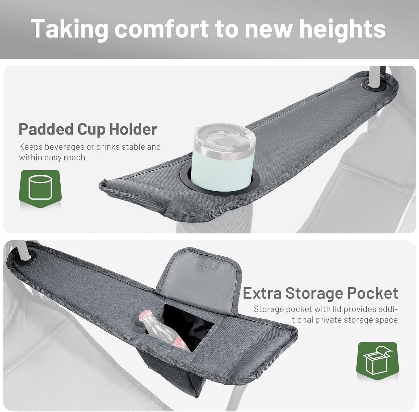 TIMBER RIDGE Oversized Folding Camping Chair for Adults, Support 550 LBS Heavy Duty with Cup Holder Side Pocket for Camping, Lawn, Picnic, Grey