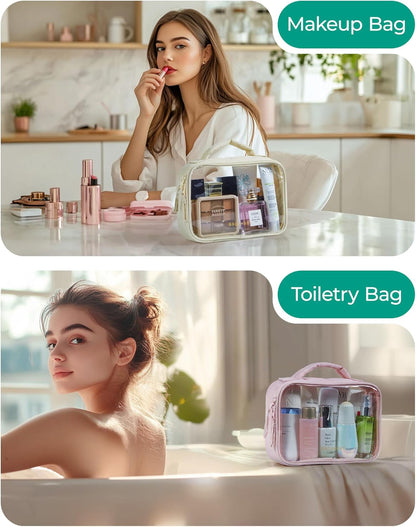 BAGSMART Clear TSA-Approved Toiletry Bag, 2 Pack Clear Makeup Bag with Handle, Quart Sized Travel Toiletry Organizer for Women