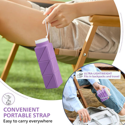 610ml Collapsible Water Bottles Upgrade Foldable Water Bottle BPA Free Reusable Lightweight LeakProof Silicone Water Bottles 20.6oz for Travel Gym Hiking Office Camping Sport Light Purple