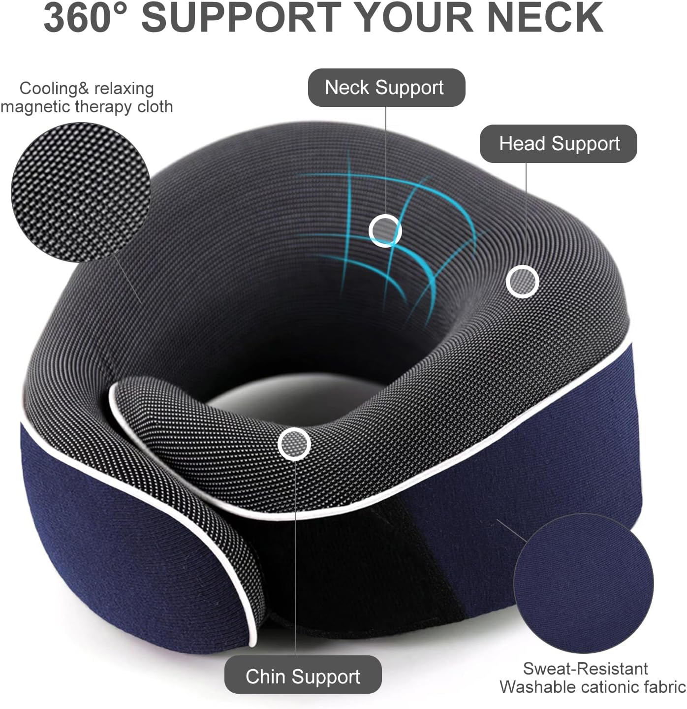 Travel Neck Pillow, Best Memory Foam Airplane Pillow for Head Support Soft Adjustable Pillow for Plane, Car & Home Recliner Use (Blue)