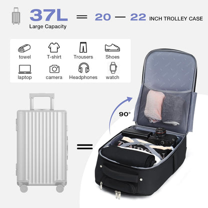 Rolling Backpack for Adults,17 Inch Waterproof Underseat Carry On Luggage, Wheeled Carry-on Luggage, Travel Backpack for Men Women， Trolley Laptop， Black Medium