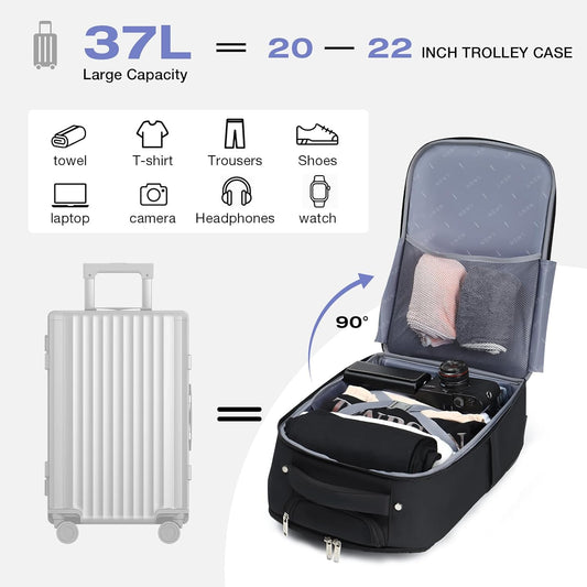 Rolling Backpack for Adults,17 Inch Waterproof Underseat Carry On Luggage, Wheeled Carry-on Luggage, Travel Backpack for Men Women， Trolley Laptop， Black Medium