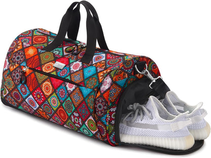 TOPDesign Gym Bag for Women, Duffel Bag with Shoe Compartment & Wet Pocket for Travel Sports (M Yoga)