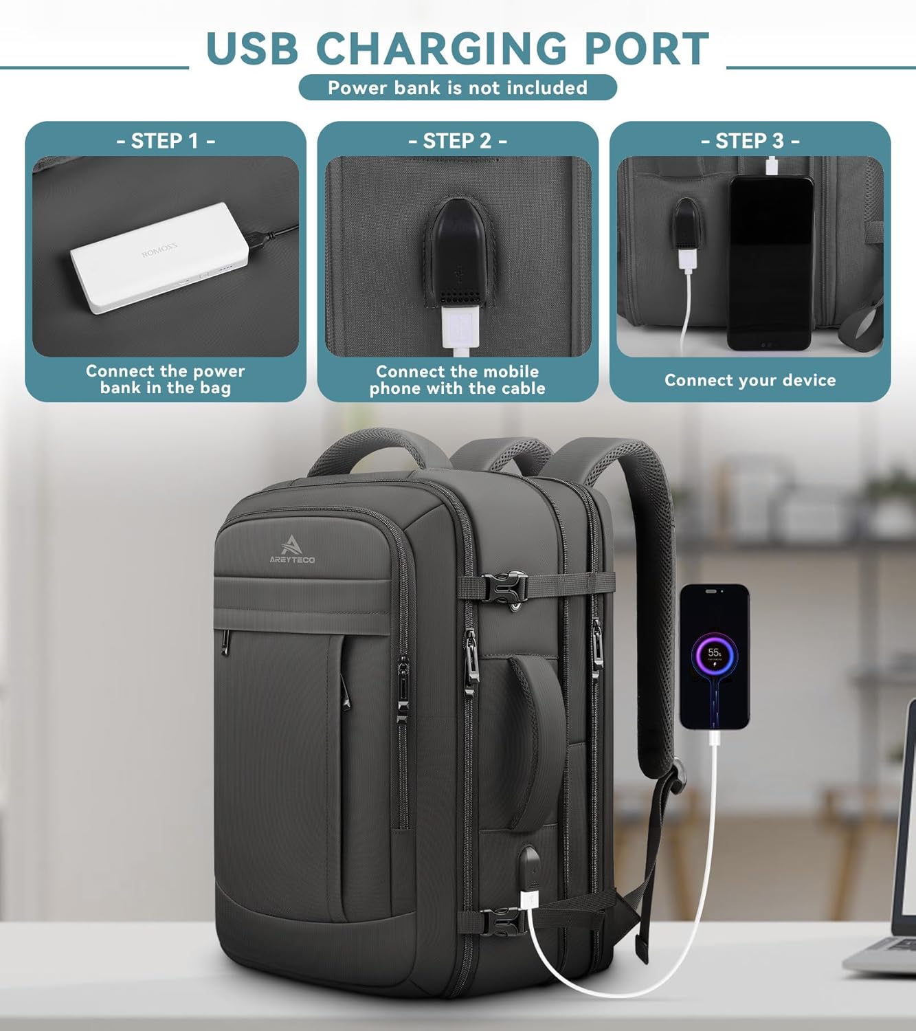 60L Extra Large Travel Laptop Backpack,3XL Expandable Carry On Backpack for Men, Big Capacity Heavy Duty Business Suitcase Daypack Bag Fits 18.4-19 Inch Laptops, Travel Gifts for Men Women, Black