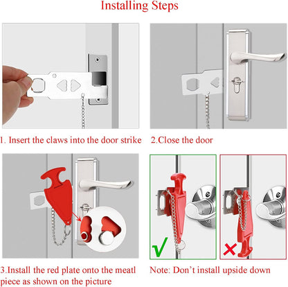 Portable Door Lock for Hotel Home Apartment, Door Blocker Security No Drill Door Lock for Privacy and Safety Portable Safety Locks for Kid Women