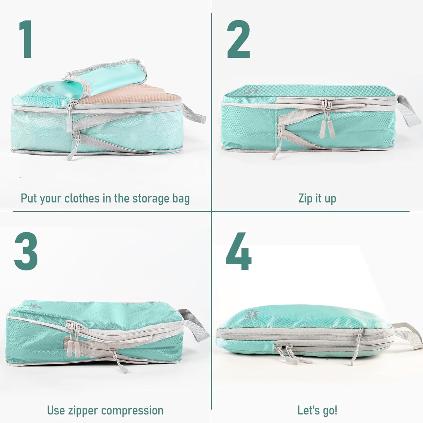 4-Piece Packing Cube Set - Lightweight Luggage Organizers for Travel, Vacation and Suitcases - Durable Accessories with Compression