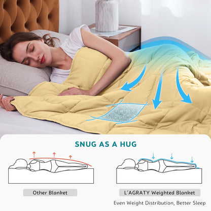 L'AGRATY Weighted Blanket - 60"x80", 20lbs Cooling Breathable Heavy Blanket with Glass Beads for Adult All-Season
