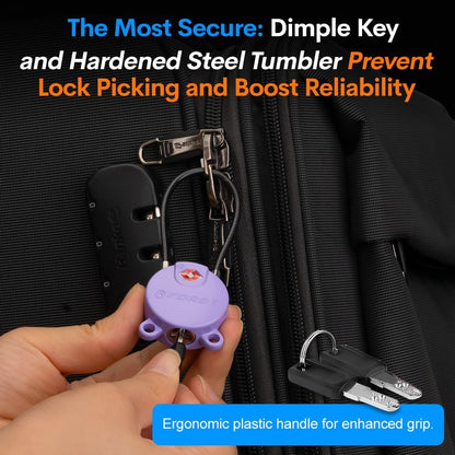 Forge TSA Approved Luggage Locks Ultra-Secure Dimple Key Locks, Cable Lock, for Travel with Zinc Alloy Body- 2 Purple Locks