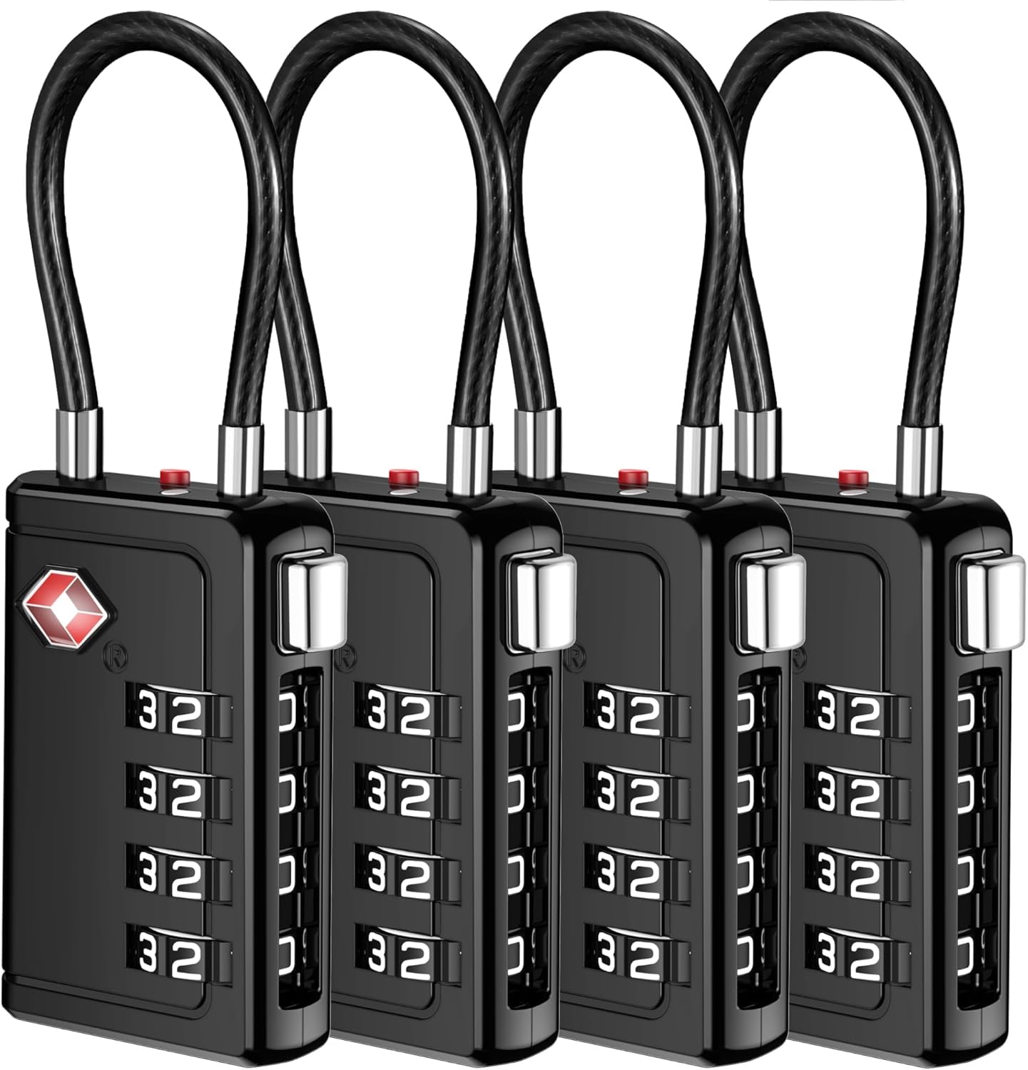 Puroma TSA Approved Luggage Travel Locks with Open Alert Indicator, 4 Digit Combination Resettable Code Zinc Alloy Lock for Suitcase, Backpack, Bag, Toolbox, Locker (4 Pack, Black)