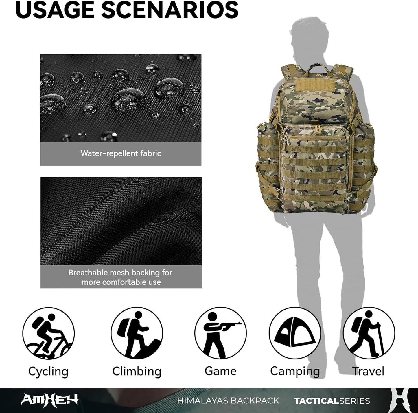 52L Tactical Backpack Military Molle Assault Pack - 3 Day Bugout Survival Rucksack, Hydration Compatible,Camo