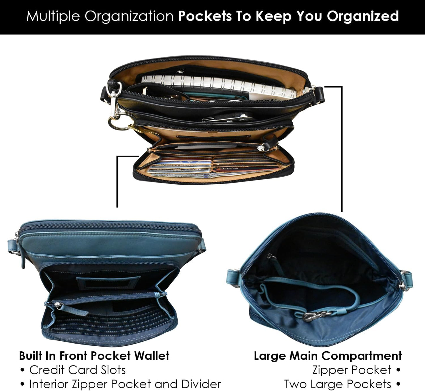 ili New York Genuine Leather Crossbody Bags for Women - Premium RFID Blocking Shoulder Bag Organizer with Adjustable Strap