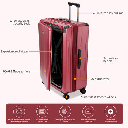 Premium Carry On Luggage, 29 Inch Top Opening Aluminum Frame Airline Approved ABS+PC Hard Shell Suitcases with Silent Wheels, TSA Lock, Front Pocket & Wet-dry Separated Six-piece set
