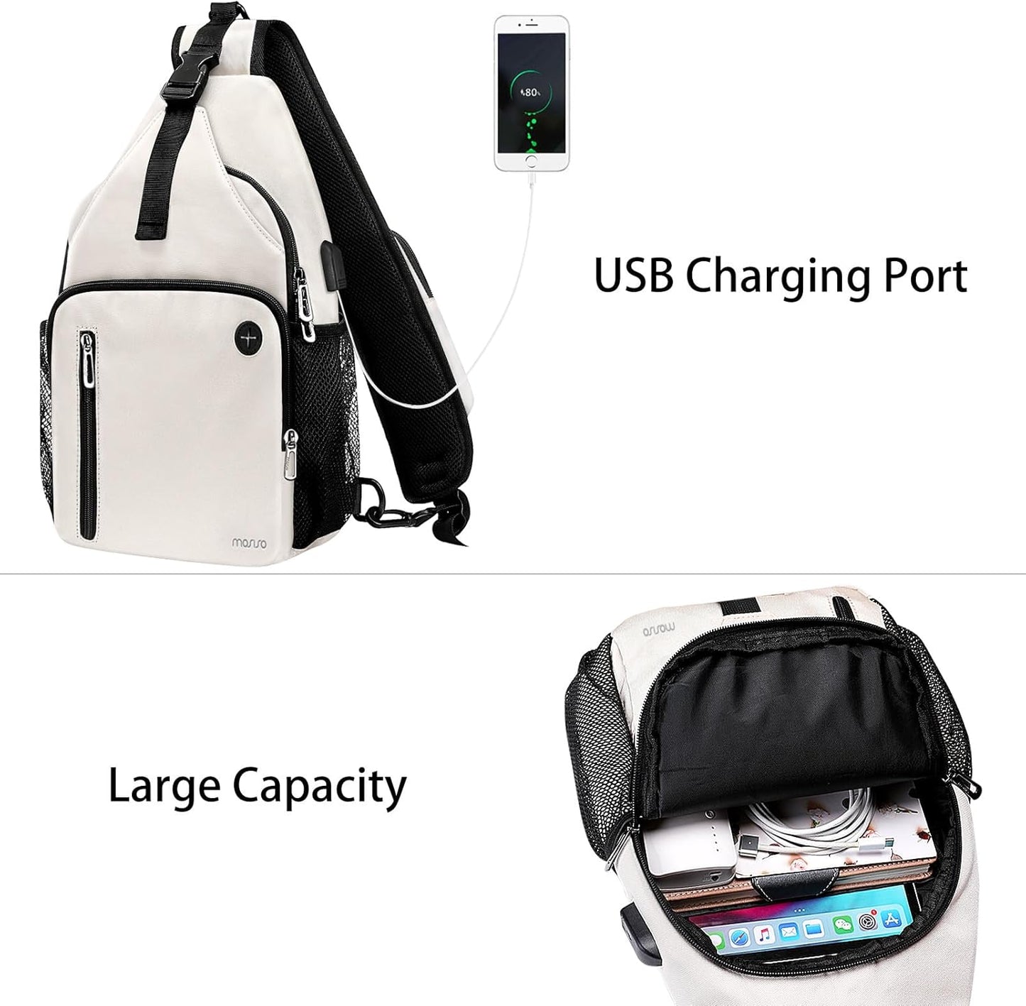 MOSISO Sling Backpack Bag, Crossbody Shoulder Bag Travel Hiking Daypack Chest Bag with Front Square Pocket&USB Charging Port