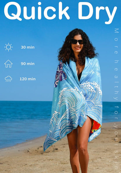 2 Pack Microfiber Lightweight Beach Towel Sand Free Quick Dry Absorbent Thin Compact Towels for Swimming Pool Camping Beach Accessories Large Easy Pack Travel Things for Vacation Essentials Gift