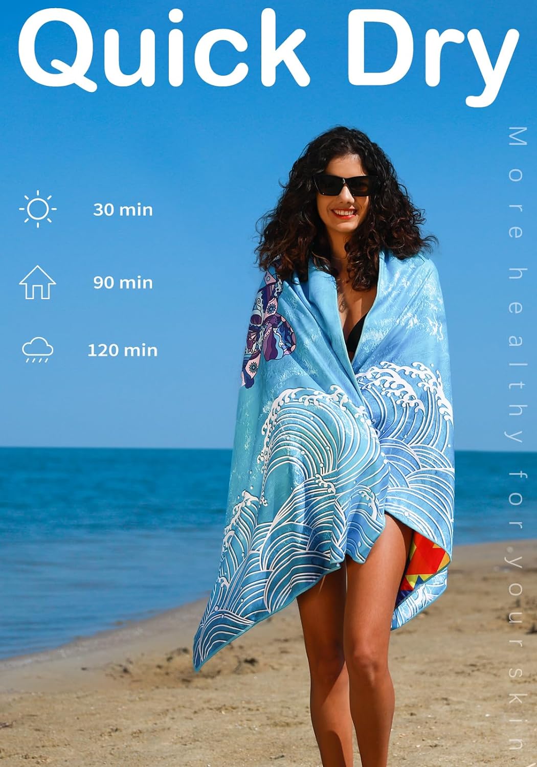 2 Pack Microfiber Lightweight Beach Towel Sand Free Quick Dry Absorbent Thin Compact Towels for Swimming Pool Camping Beach Accessories Large Easy Pack Travel Things for Vacation Essentials Gift