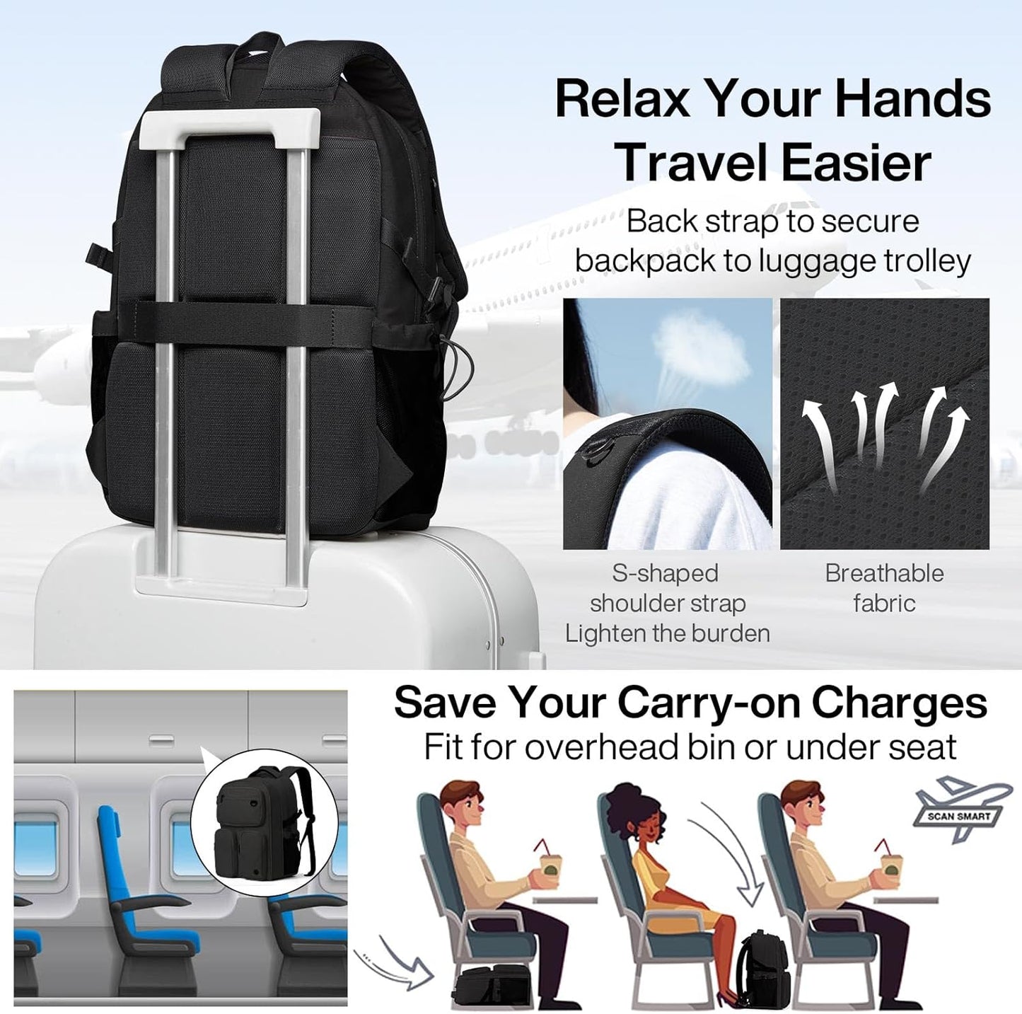 mixi Large Capacity Travel Laptop Backpack, Lightweight Durable College Bookbag Men Woman 15.6" Computer Bag, Water Resistant Outdoor Hiking Backpacks With Multifunction Pockets, 17 Inch Expandable