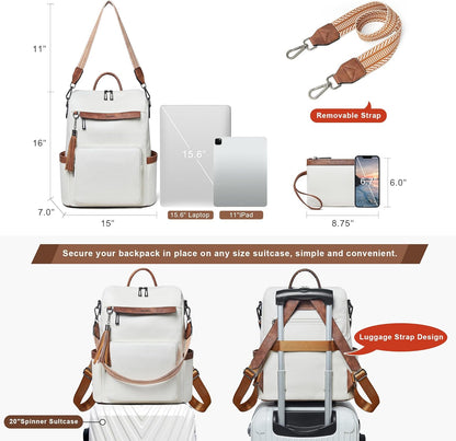 Shrrie Vegan Leather Laptop Backpack for Women 15.6 inch Work Backpack Fashion Travel Backpack Purse for Travel College Work