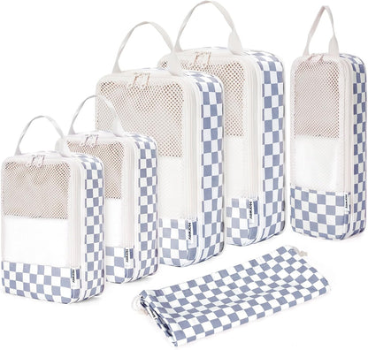 Narwey 6 Set Compression Packing Cubes for Travel Kids Women Carry on, Packing Organizers Bag for Backpack Luggage Suitcase Duffle Bags