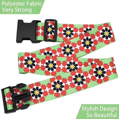 Flowers Luggage Straps for Suitcases, Adjustable Luggage Travel Belts to Keep Luggage Security While Travel, Strong Polyester Fabric, Easy-to-Recognize Stylish Design Travel Accessories, 2 Pack