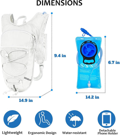 Lightweight Hydration Backpack 2L Water Bladder Pack for Running, Cycling, Hiking – Anti-Theft Water Backpack with Phone Holder, Trekking Pole Holder & Reflective Strips for Men & Women
