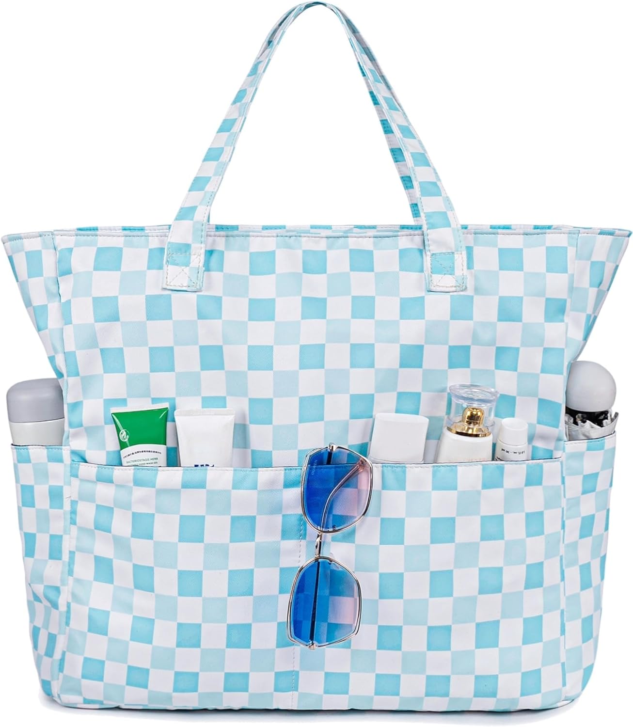 LEDAOU Large Beach Tote Bag Women Waterproof Sandproof Zipper Beach Tote Bag for Pool Gym Grocery Travel with Wet Pocket