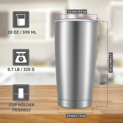 20 oz Tumbler Stainless Steel Tumblers with Lid Double Wall Vacuum Insulated Coffee Mug 20oz Powder Coated Cup for Hot and Cold Drinks, Stainless, 1 pack