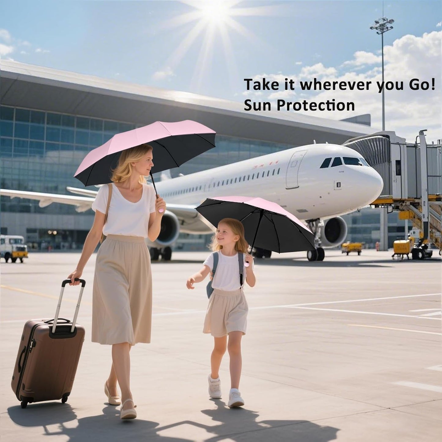 BAODINI Travel Mini Umbrella for Purse With Case Small Compact UV Sun Protection Sun Lightweight Tiny Pocket Umbrella for Women Girls and Men