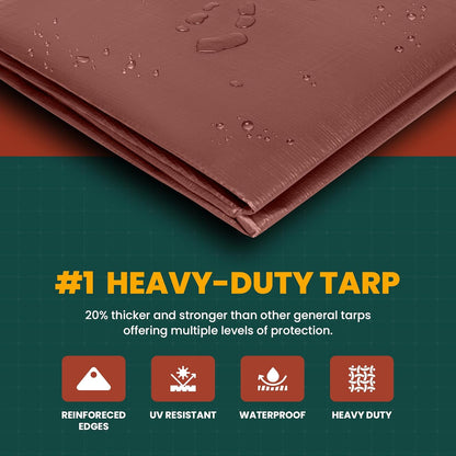 Large Waterproof Tarp - Heavy Duty 5 Mil Thick Poly Tarpaulin Ideal for Canopy Tents, Boats, RV or Pool Covers - Multipurpose Protective Tarps with Grommets for Indoor and Outdoor Use | 12' x 12'