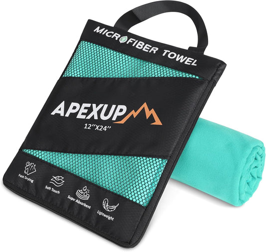APEXUP Microfiber Travel Towel, Ultra Absorbent Quick Dry Towels, Lightweight Gym Sports Camping Towel for Workout, Yoga, Beach, Shower, Swimming (24"×12", Mint Color)