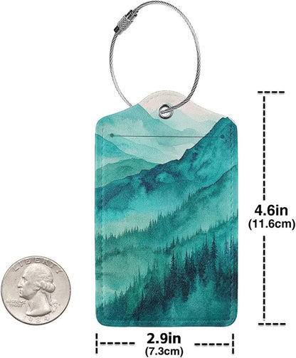 Fun Luggage Tags for Suitcases Leather Name Tag for Luggage Cute Travel Baggage Tags for Carnival Cruise Ships with Funny Patter 2pcs (Mountain)