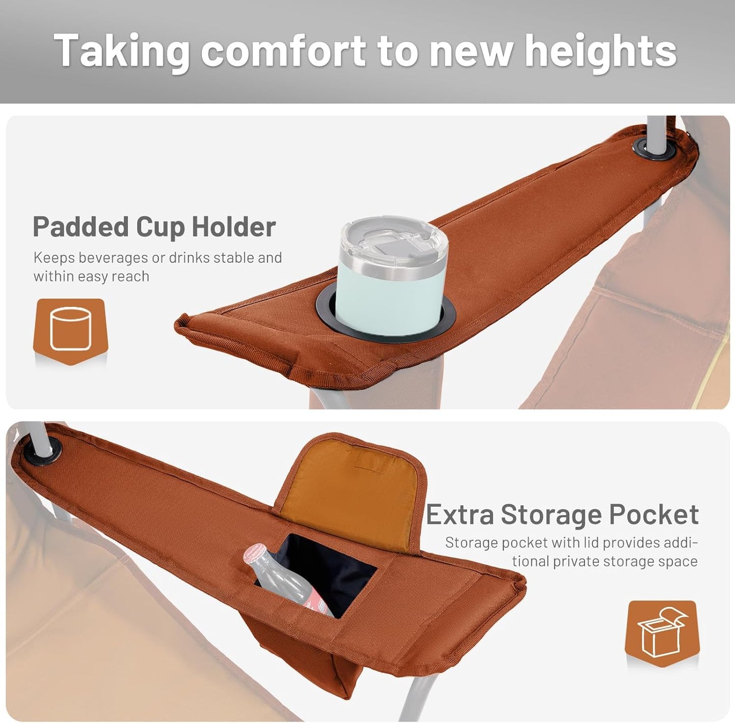 TIMBER RIDGE Oversized Folding Camping Chair for Adults, Support 550 LBS Heavy Duty with Cup Holder Side Pocket for Camp, Lawn, Picnic, Oange, 2 Pack