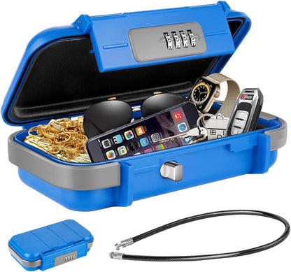 HUANLANG Portable Safe Lock Box with Combination Lock Mini Beach Travel Safe Waterproof Small Lockable Box with Removable Wire Rope Combination Safe Box for Dorm,Travel,Beach,Hotel,Car,Home,Office