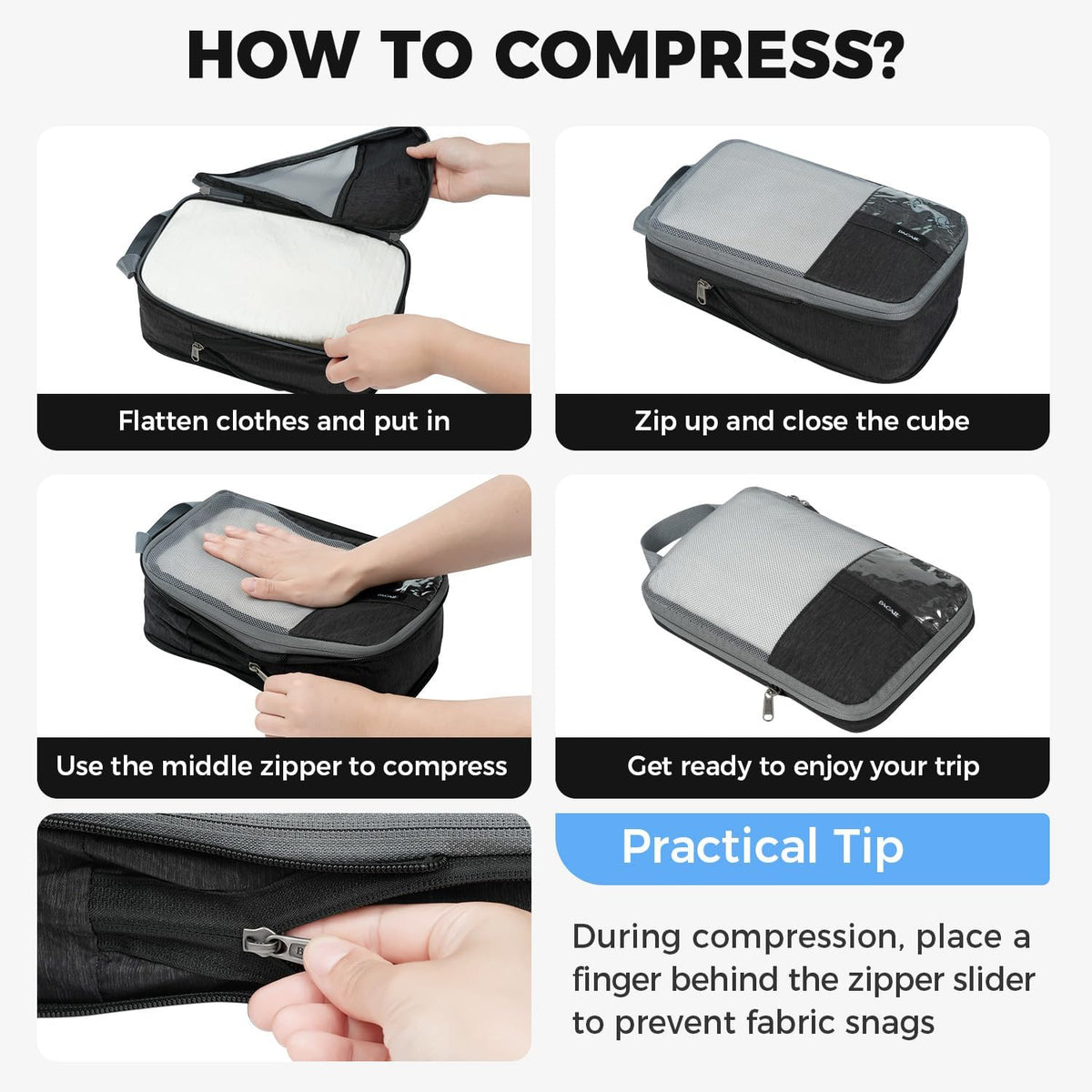 BAGAIL 6 Set/4 Set Lightweight Compression Packing Cubes for Travel, Anti-Tearing Expandable Organizer Bags for Suitcase