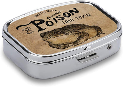 Metal 2 Compartment Pill Organizer Travel Friendly Portable Compact Pill Box Cute Pill Case to Hold Vitamins,Fish Oil,Supplements,Meds,Tablet for Purse,Pocket. (Poison Frog)