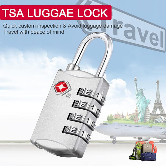ZHEGE TSA Lock, Train Luggage Lock, 4 Digit Combination Lock for Suitcase, Backpack and Handbag Zipper, Small Padlock for School Gym Locker, Cabinet, Drawer (1 Pack, Sliver)