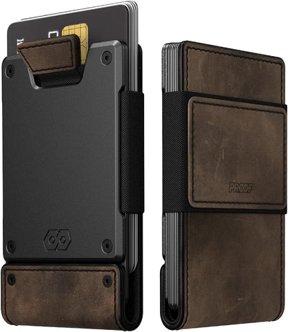 PROOF Wallet | Slim Minimalist Wallets for Men | Leather & Metal | RFID Wallet | Front/Back Pocket | Gift Box | Veteran Owned