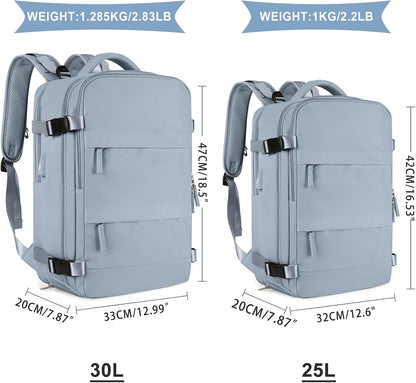 coowoz Large Travel Backpack For Women Men,Carry On Backpack Flight Approved,Hiking Backpack Waterproof Outdoor Rucksack Casual Daypack Fit 15.6 Inch Laptop Shoes Compartment (Gray Blue-L)