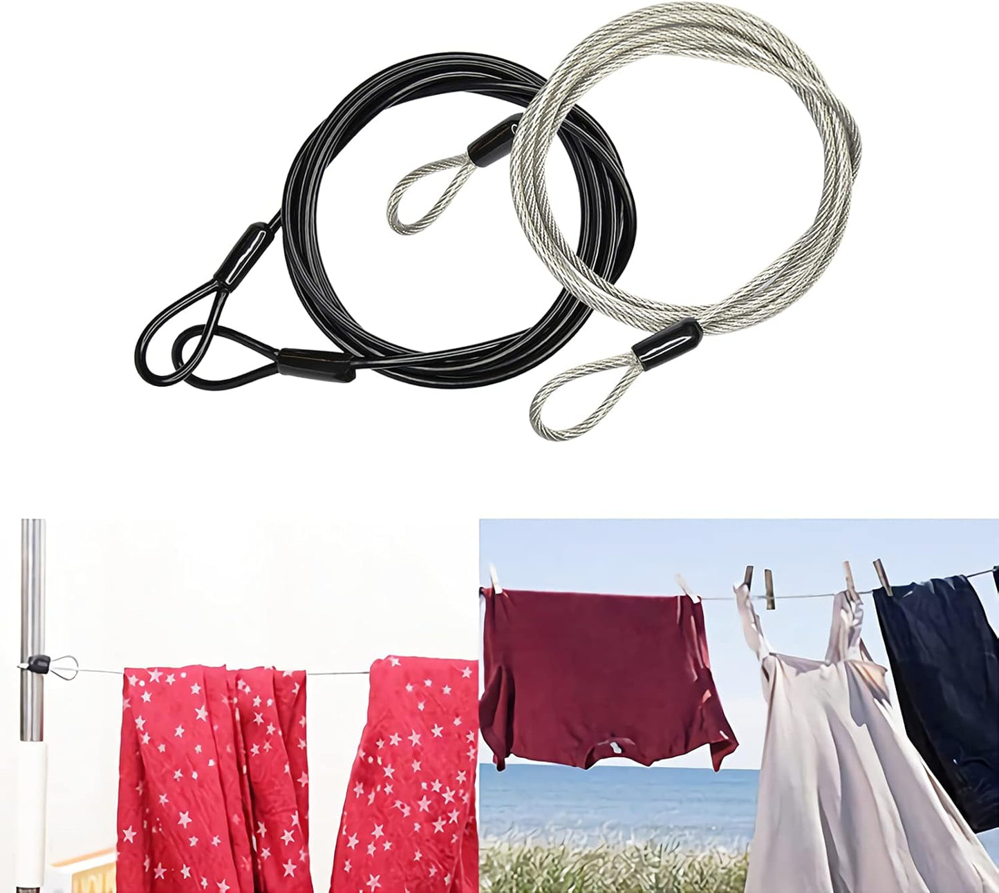 100CM/3.3ft 3mm Outdoor Travel Security Cable Lock,Braided Steel Coated Safety Cable Luggage Lock,Safety Cable Wire Rope Double Loop Lightweight GOMRQING (2 Pack)