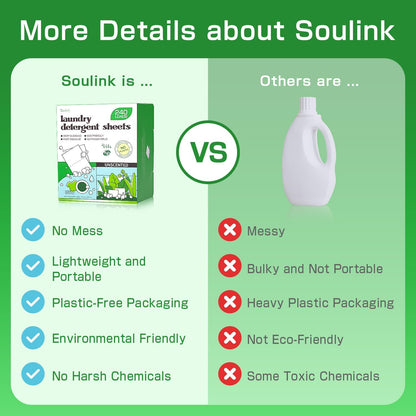Soulink Laundry Detergent Sheets Unscented 240 Loads，Eco Friendly Detergent Sheets for Travel & Home - No Plastic Jug Liquidless Soap Strips, Plant-based, Hypoallergenic. Safe for Sensitive Skin
