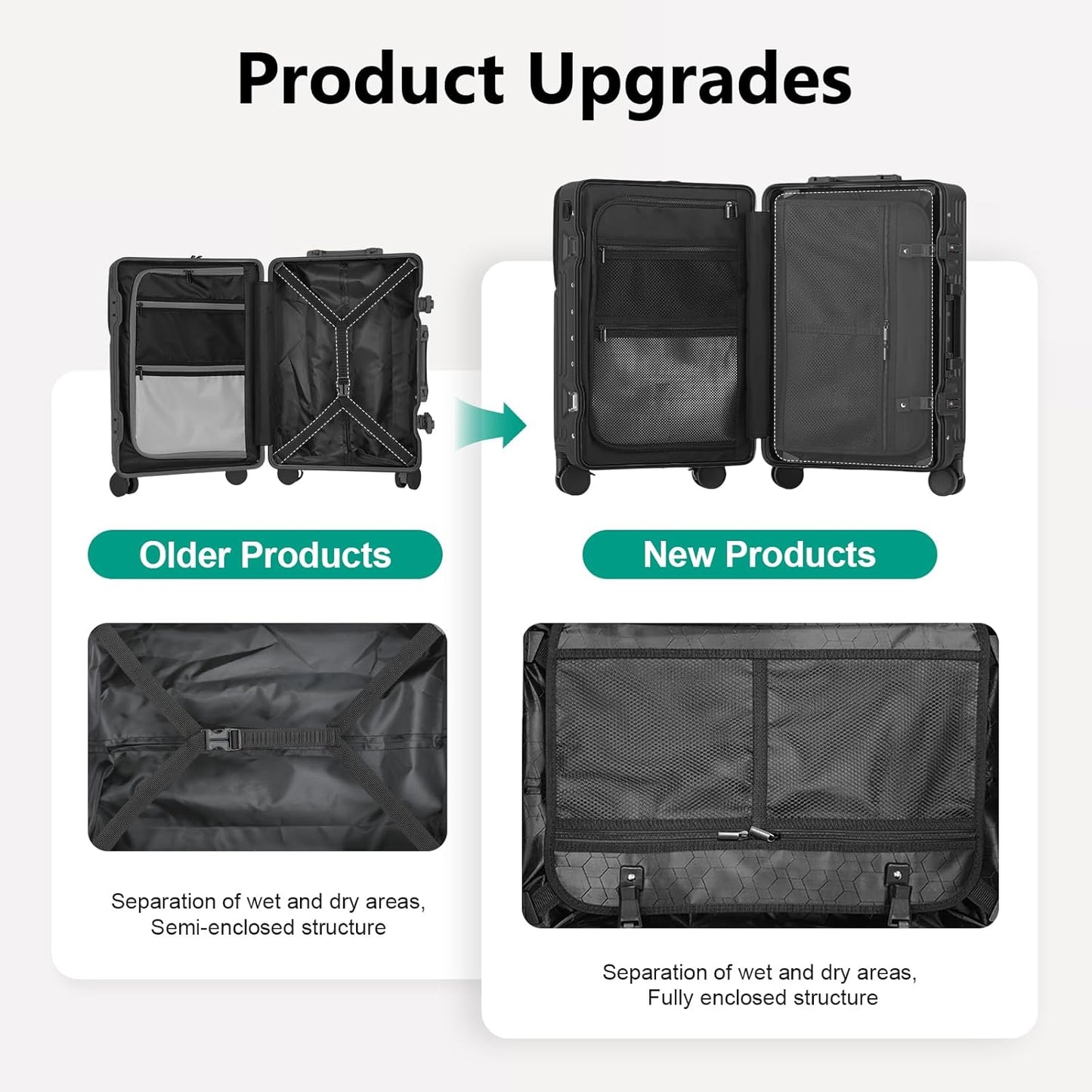 Hard Shell Luggage 20 Inch Travel Luggage, 22x14x9 Airline Approved with TSA Lock, ABS Aluminum Frame, Lightweight Travel Luggage 20'' 24'' 26'' Carry-On (Upgraded Black, 20 Inch)